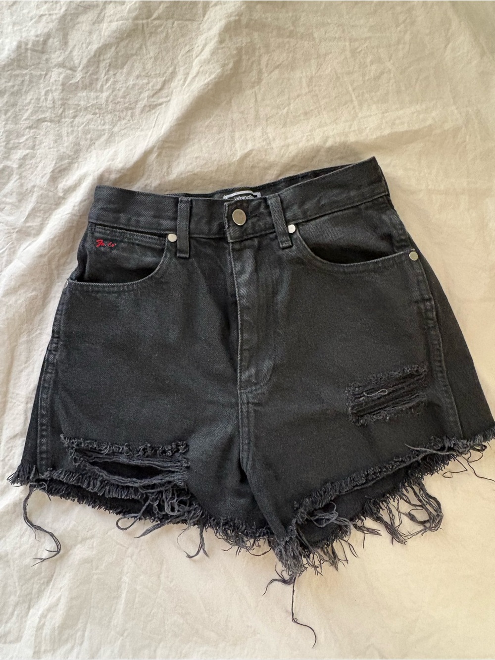 Wrangler x Fender Black High-Waist Distressed Denim Shorts